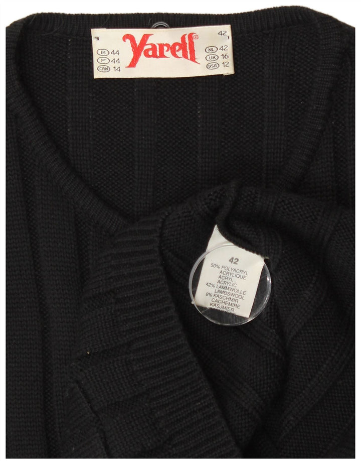 Pulover Yarell cardigan cu paragate pentru femei UK 16 mare, negru, poliacrilic