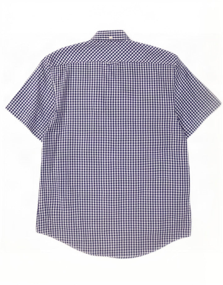 Cămașă cu mânecă scurtă pentru bărbați Ben Sherman, din bumbac vichy albastru bleumarin mediu