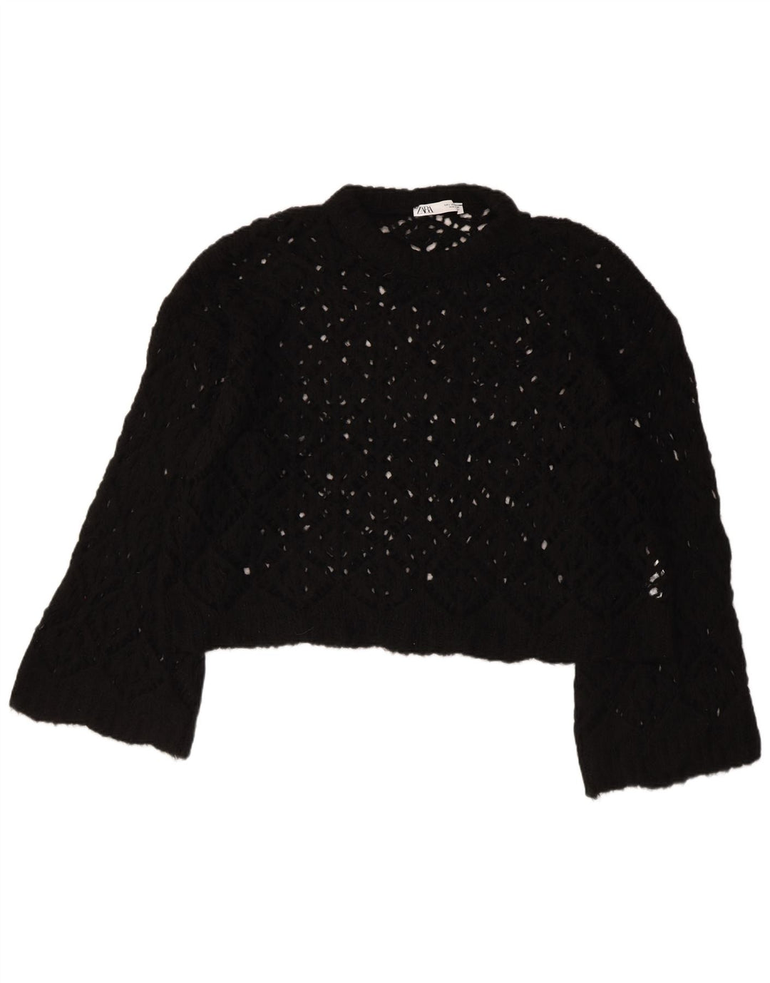 Pulover ZARA pentru damă, crop supradimensionat, cu gât de barcă, UK 16, mare, negru