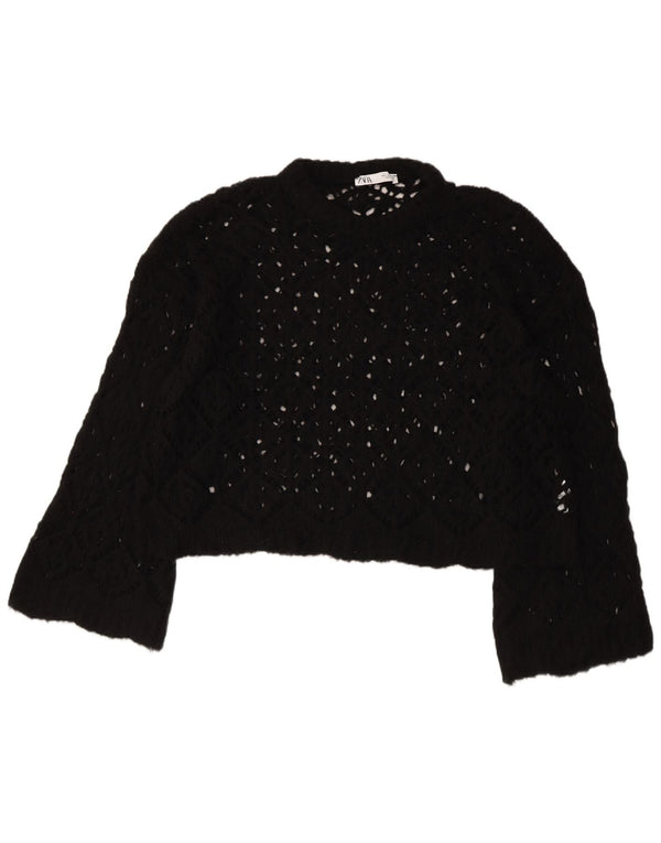 Pulover ZARA pentru damă, crop supradimensionat, cu gât de barcă, UK 16, mare, negru