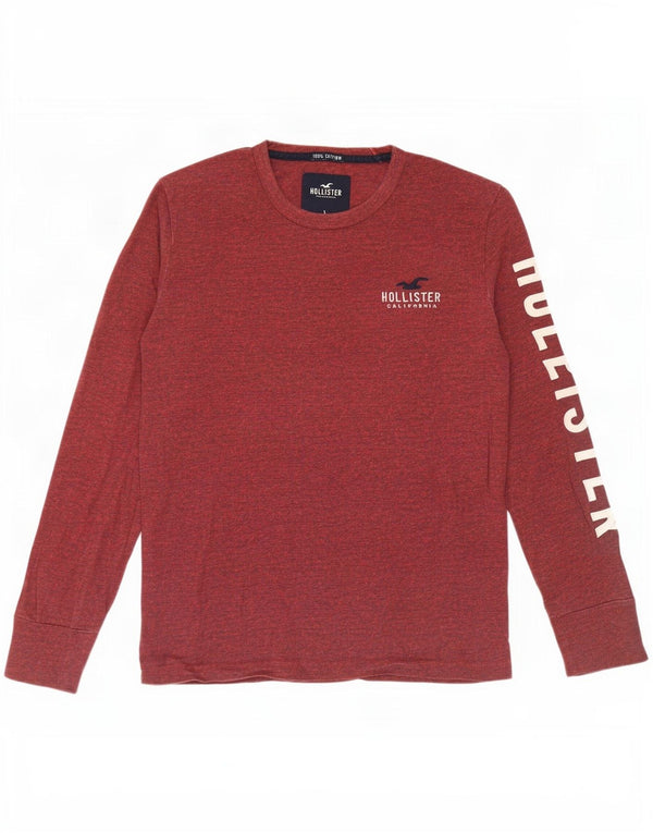 Top grafic Hollister pentru bărbați, cu mânecă lungă, din bumbac burgundy