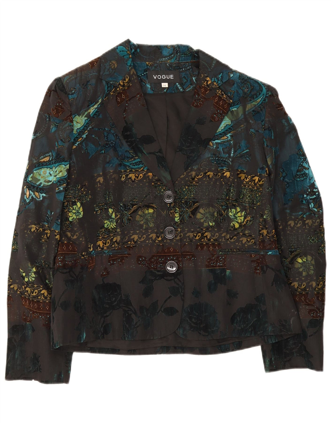 Jachetă Blazer pentru femei Vogue cu 3 nasturi UK 14, mare, multicoloră, florală