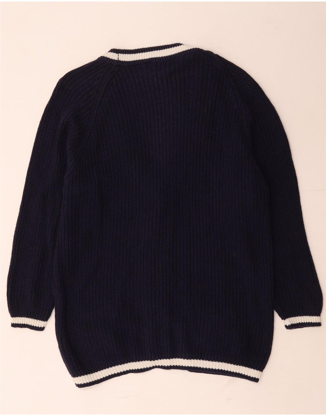 Pulover cardigan supradimensionat pentru femei vintage UK 14, bumbac mediu albastru bleumarin