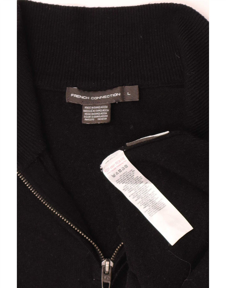 Pulover pentru bărbați French Connection, cu fermoar, cu gât, mare, negru, acrilic