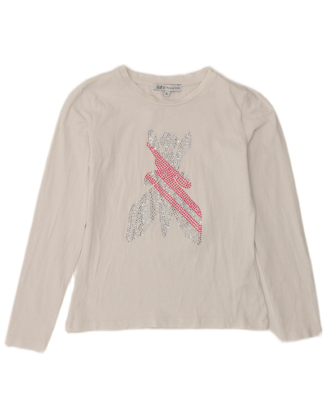 PATRIZIA PEPE Fete Top Grafic Maneca Lunga 7-8 Ani XL Bumbac Alb