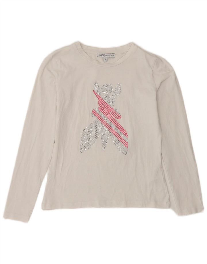 PATRIZIA PEPE Fete Top Grafic Maneca Lunga 7-8 Ani XL Bumbac Alb