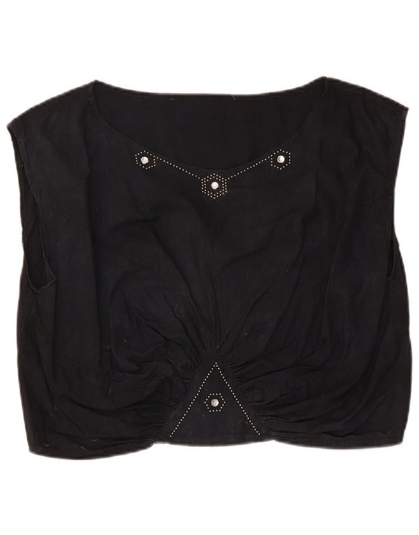 Bluză Vintage pentru femei Crop Top UK 14 Medium Black