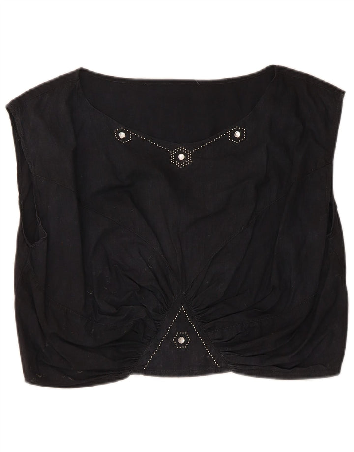 Bluză Vintage pentru femei Crop Top UK 14 Medium Black