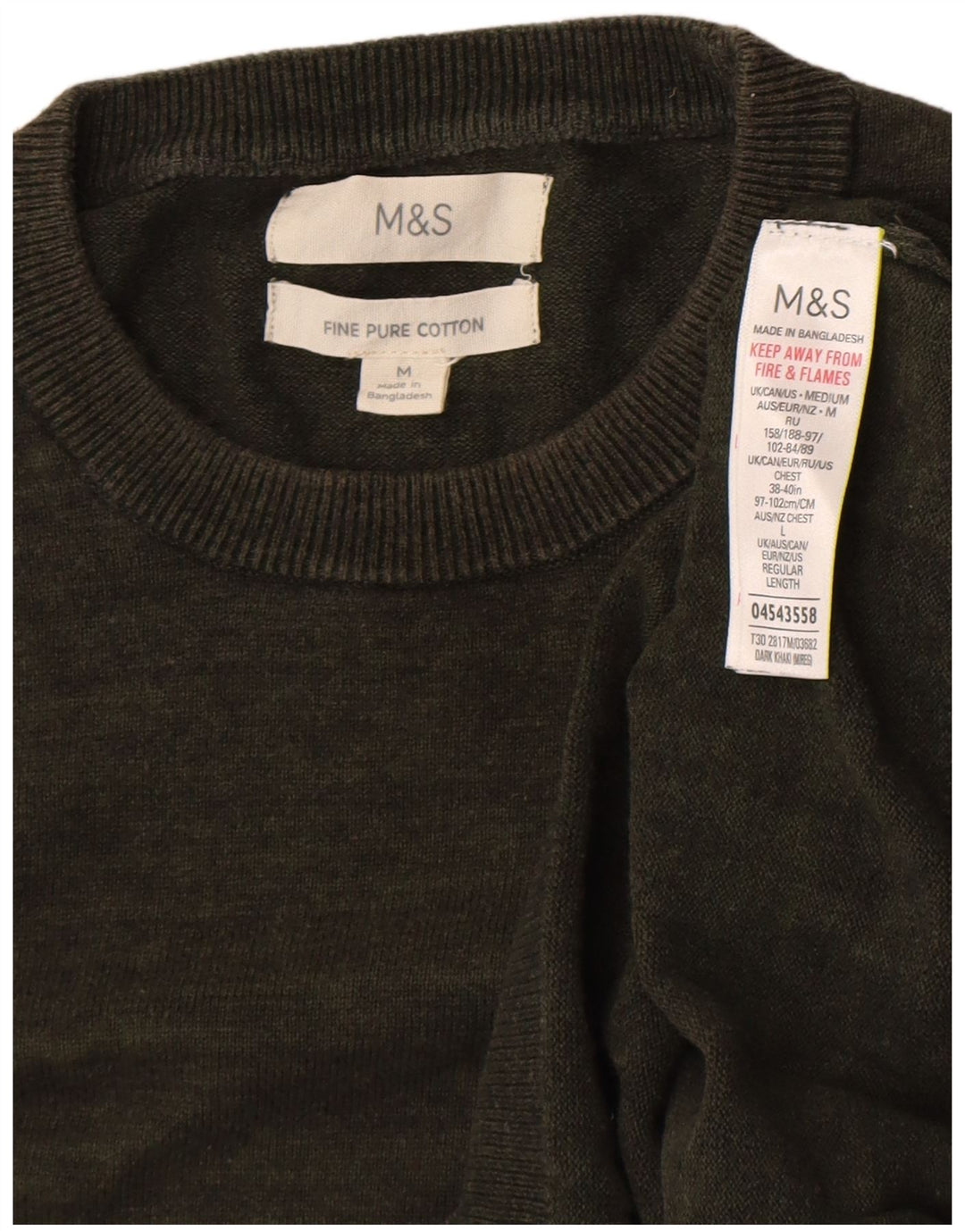 Pulover pentru bărbați Marks & Spencer, cu gât crew, bumbac mediu kaki
