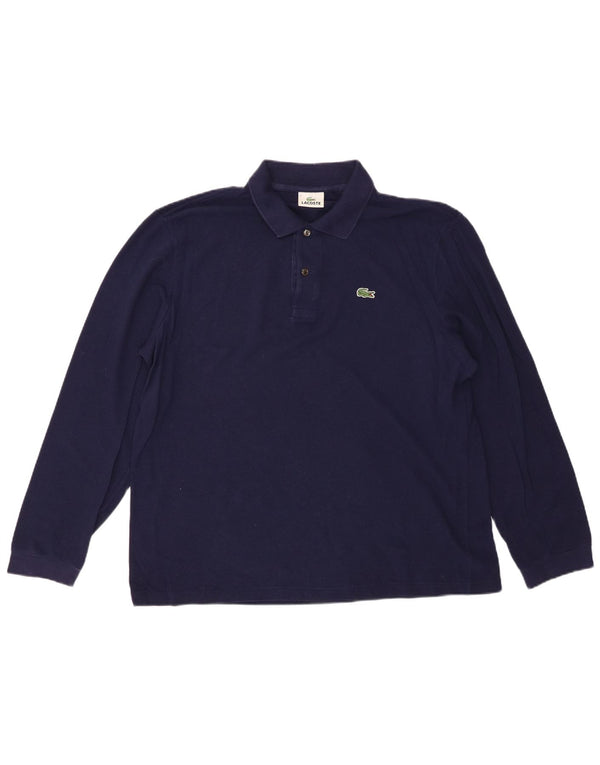 LACOSTE Mens Long Sleeve Polo Shirt Size 5 Large Navy Blue Cotton