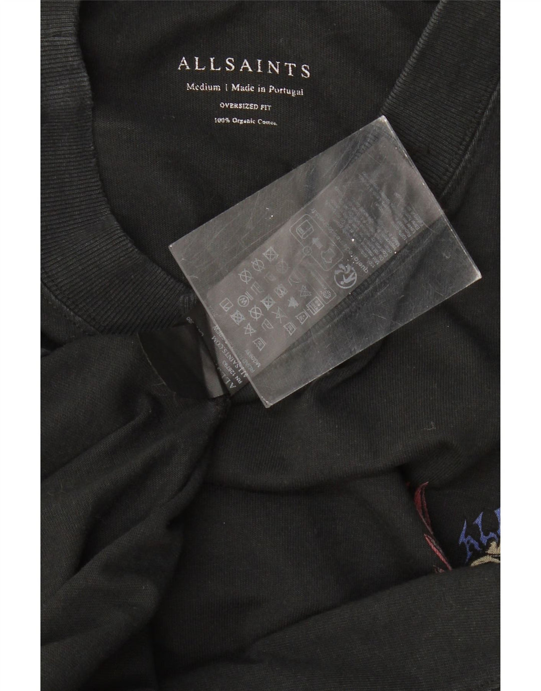 ALL SAINTS Tricou grafic supradimensionat pentru bărbați Top mediu din bumbac negru