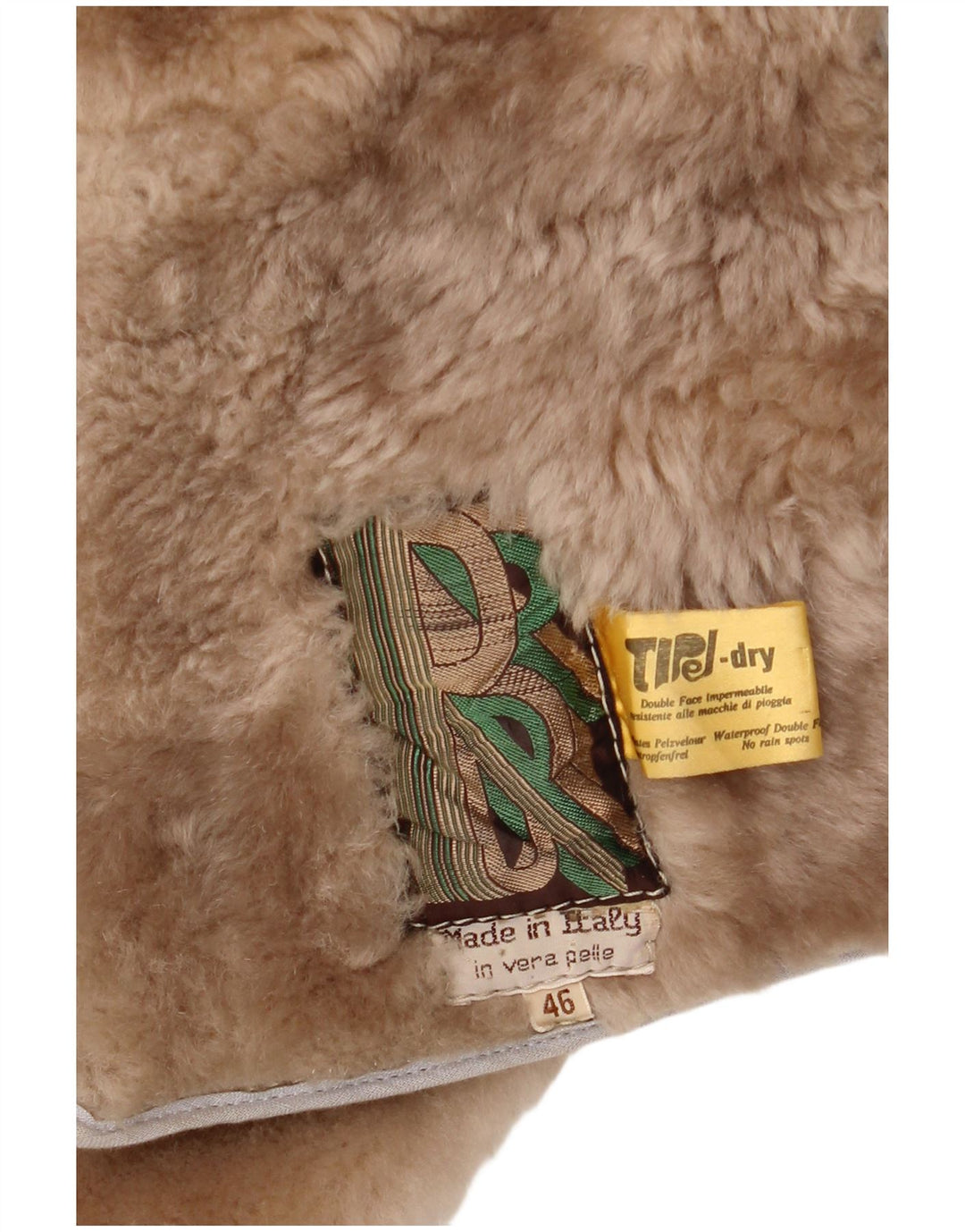 Palton vintage pentru femei din shearling IT 46 din piele mare bej