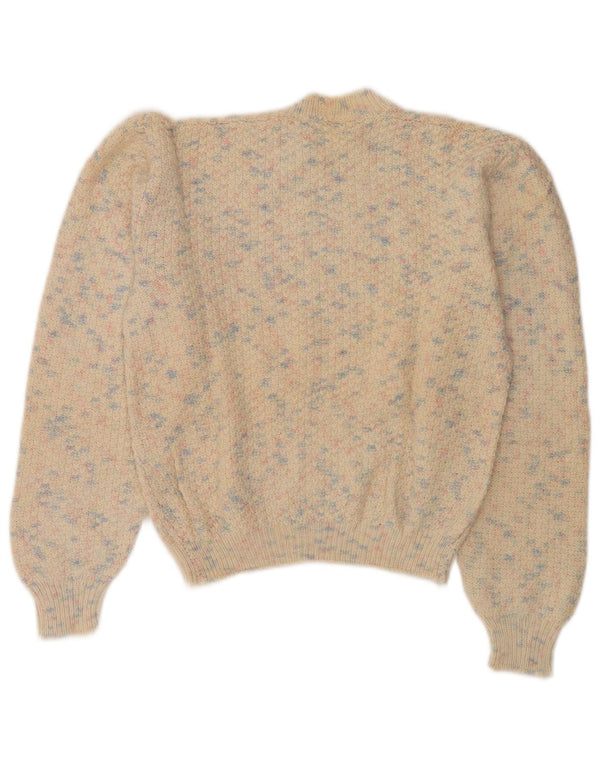 Pulover vintage cu gât țestoasă pentru femei UK 14 Medium Bej cu pete