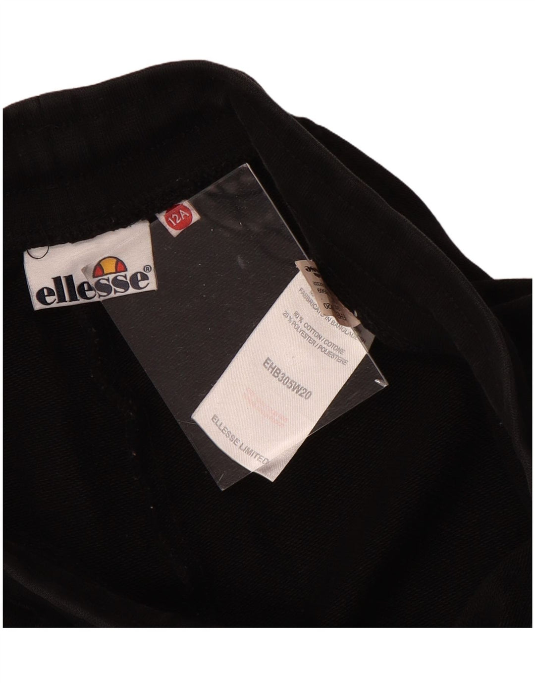 ELLESSE Băieți Grafic Pantaloni Trening Pantaloni Joggeri 11-12 Ani Bumbac Negru