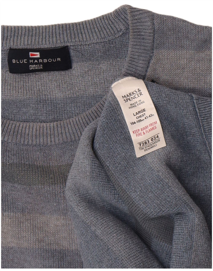 Pulover pentru bărbați Marks & Spencer cu gât roșu, bumbac mare cu dungi albastre