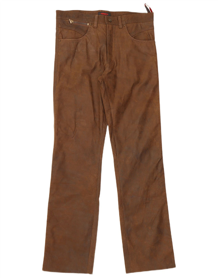 Pantaloni drepti din piele pentru bărbați Maddox W34 L34 maro