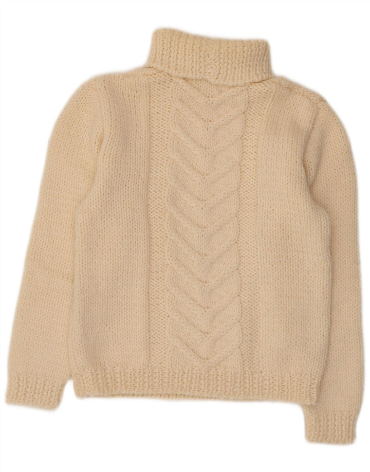 Pulover vintage pentru femei cu gât rulat, UK 14 Medium Off White