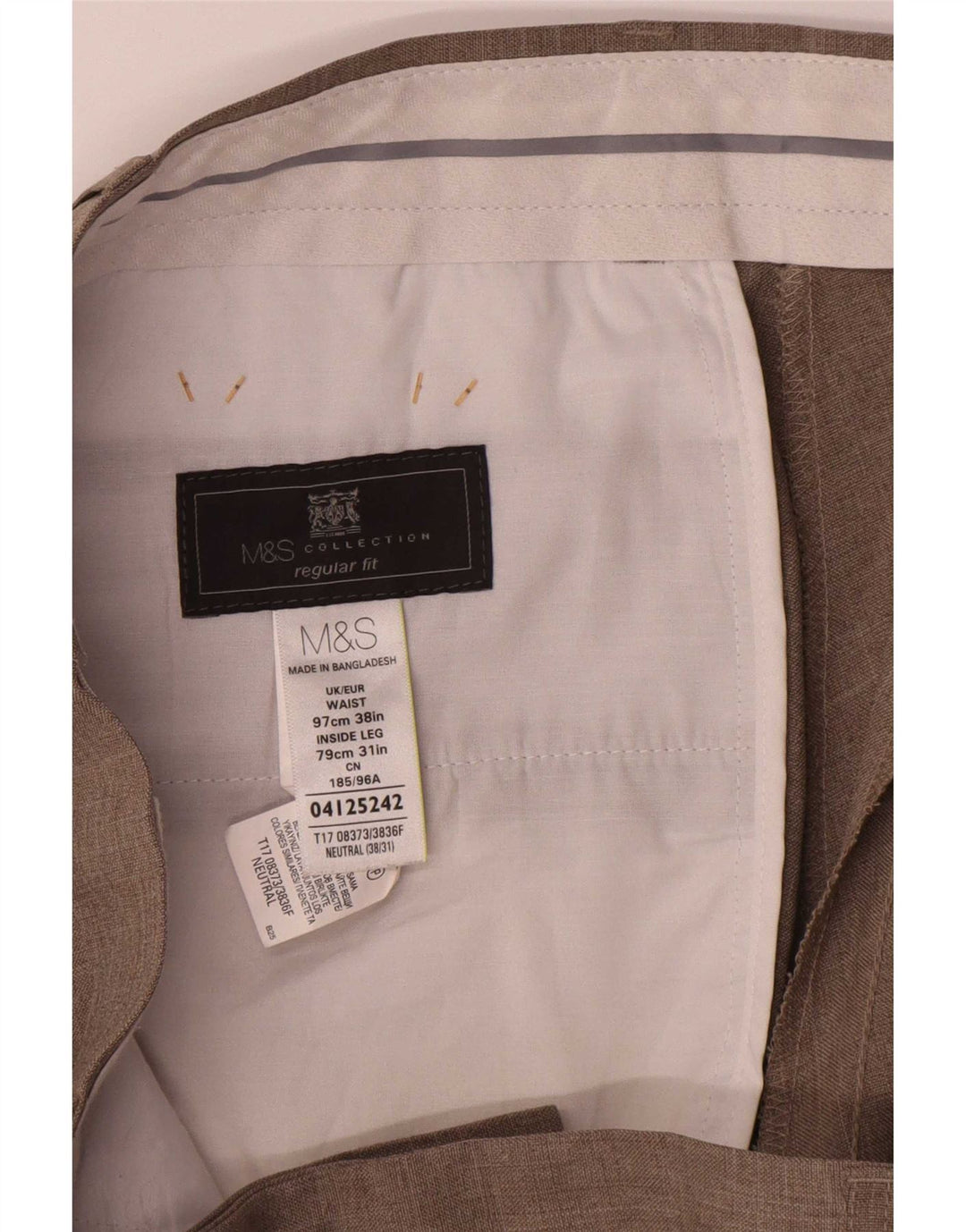 Pantaloni de costum pentru bărbați Marks & Spencer, cu ajustare normală, L38 L31, poliester bej