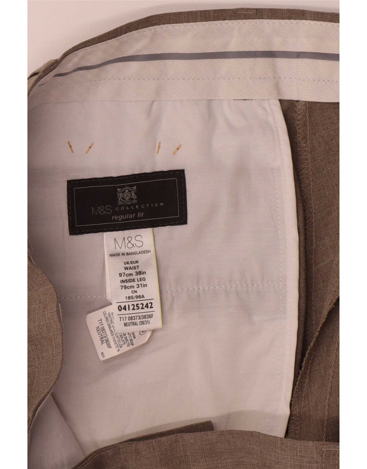 Pantaloni de costum pentru bărbați Marks & Spencer, cu ajustare normală, L38 L31, poliester bej