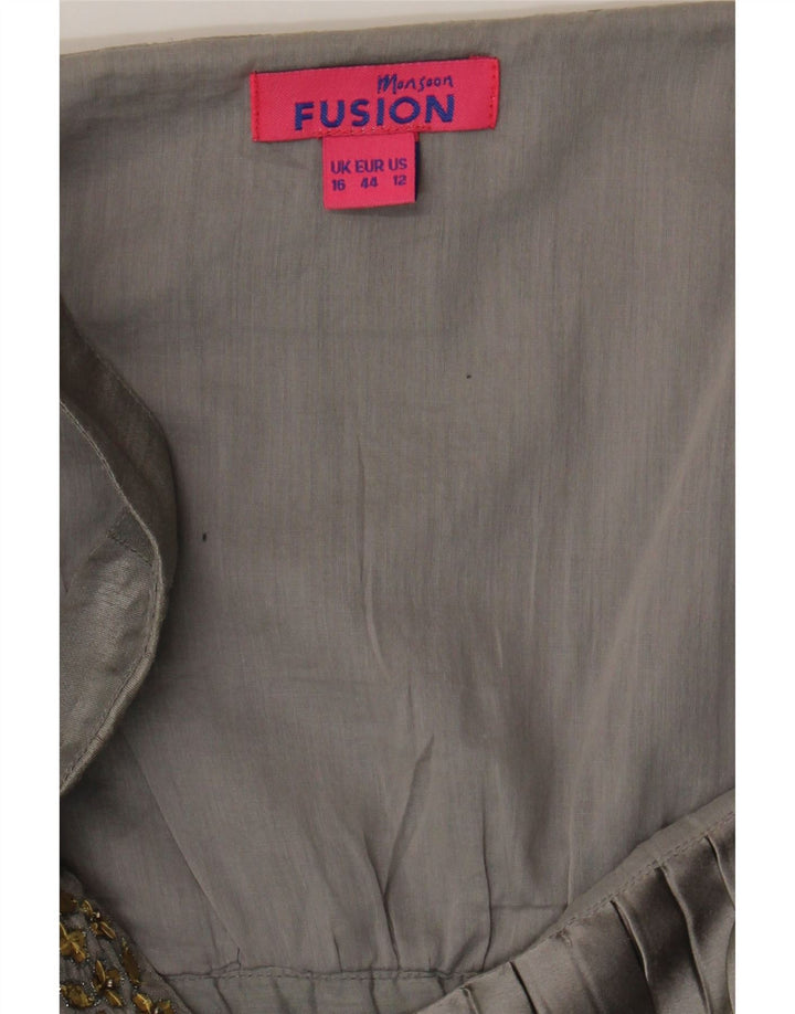 MONSOON Womens Sleeveless Pleated A-Line Dress UK 16 Large  Grey Polyester Vintage Monsoon and Second-Hand Monsoon from Messina Hembry 