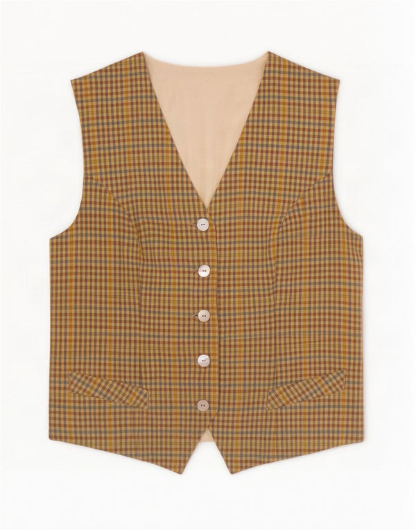 Vestă vintage pentru femei UK 18 XL Yellow Check