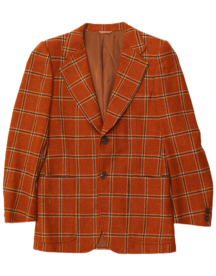 Jachetă pentru bărbați VINTAGE cu 2 nasturi IT 50 Lână mare cu carouri maro