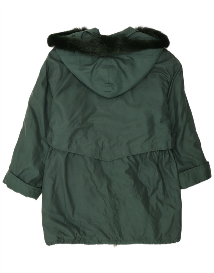 Jachetă parka supradimensionată cu glugă vintage pentru femei UK 16 Poliester verde mare