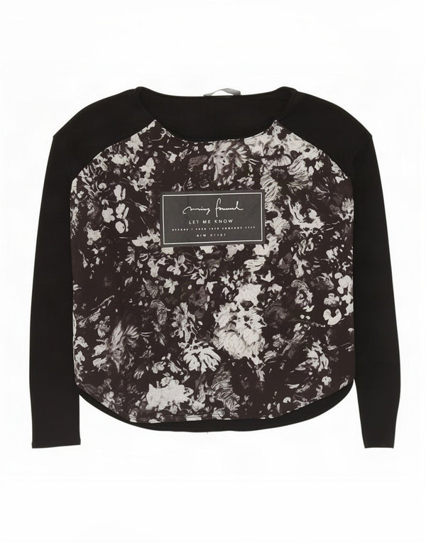 Zara Womens Graphic Top Long Sleeve UK 14 Medium Black Floral Polyester