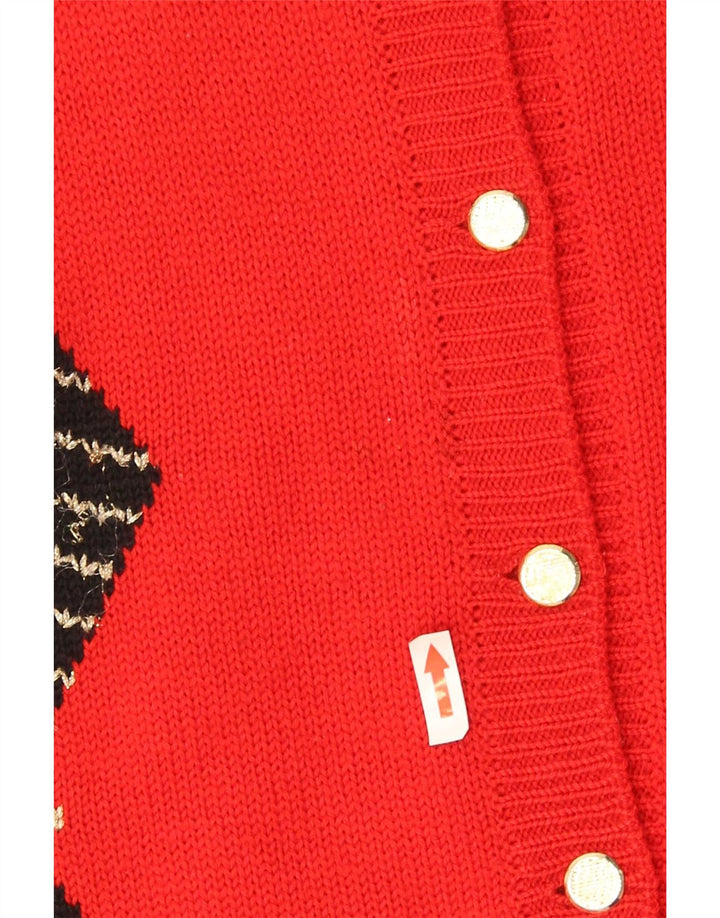 Pulover Cardigan Vintage pentru femei UK 16 Large Red Argyle/Diamond