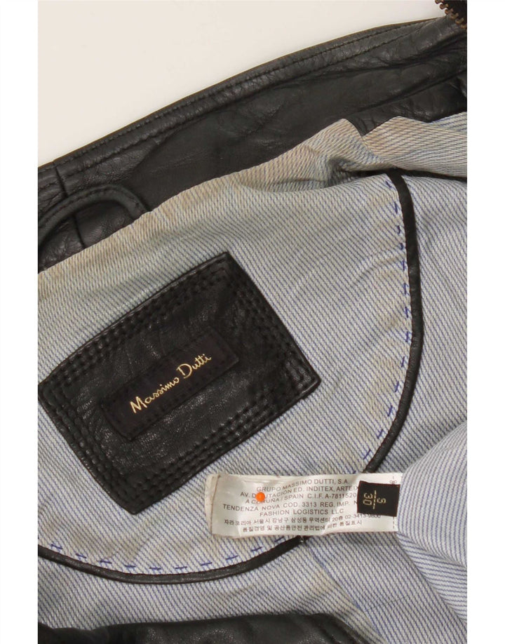 Jachetă de piele pentru motociclist Massimo Dutti pentru femei UK 10 Small Black
