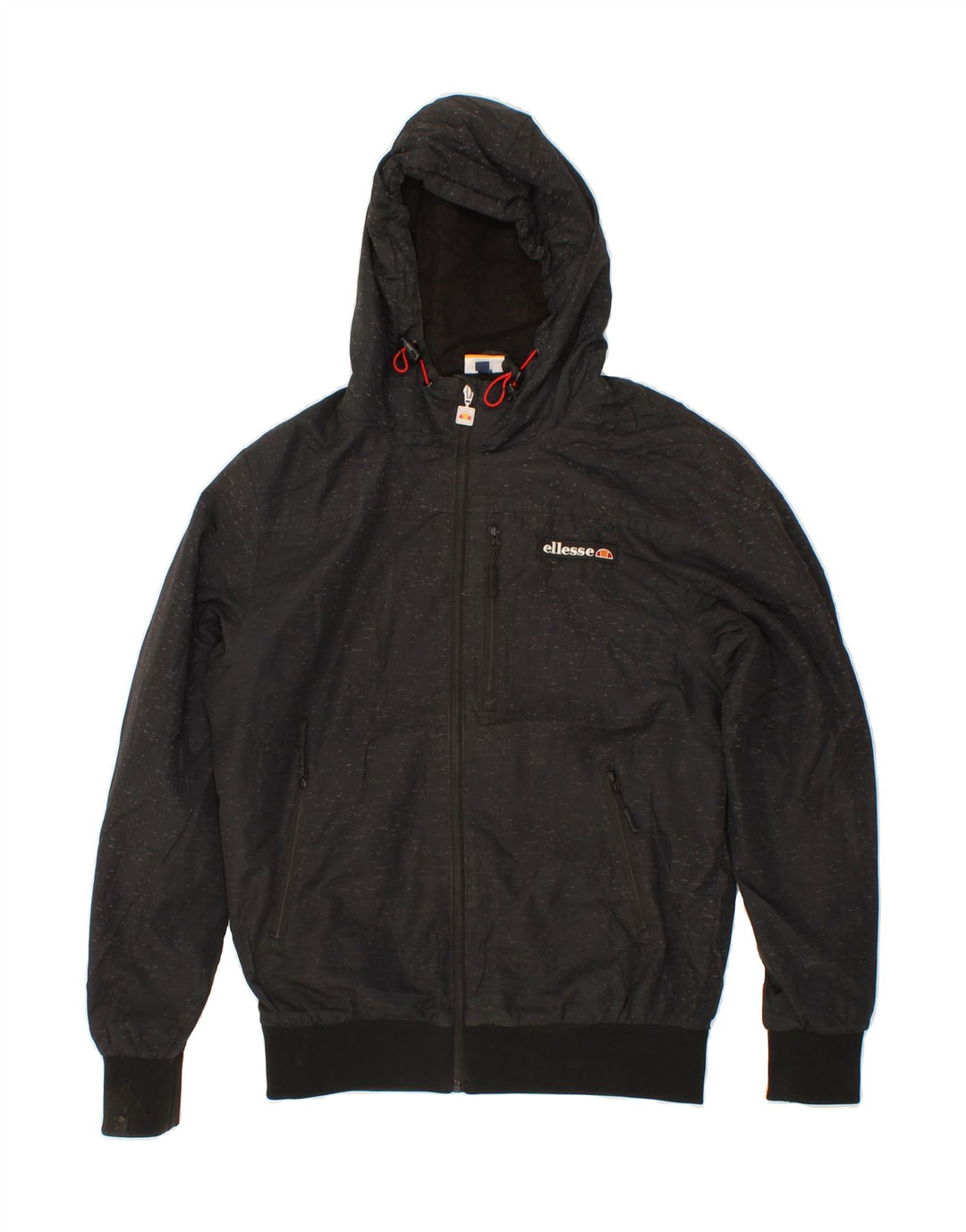 ELLESSE Mens Hooded Rain Jacket UK 34 XS Black Flecked Polyester Vintage Ellesse and Second-Hand Ellesse from Messina Hembry 