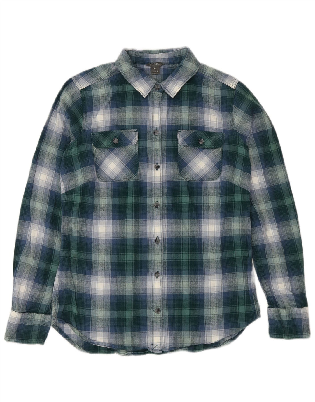 Cămașă de flanel pentru femei EDDIE BAUER UK 10, bumbac cu check verde mic