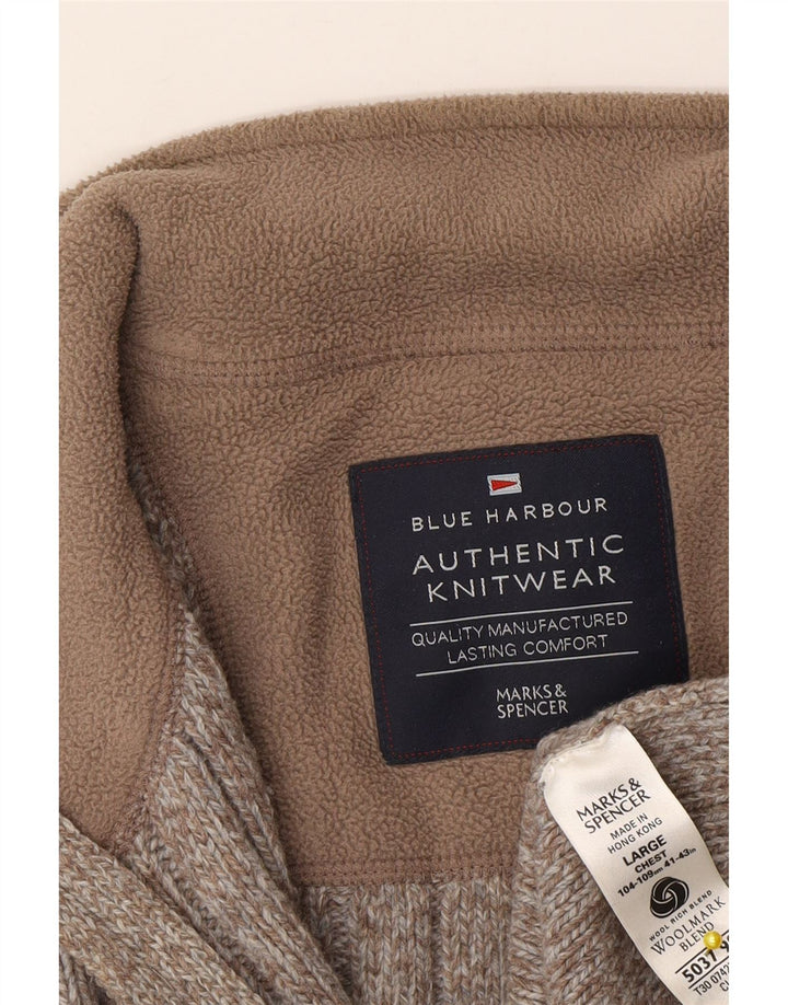 Pulover cardigan pentru bărbați Marks & Spencer, lână mare maro cu pete