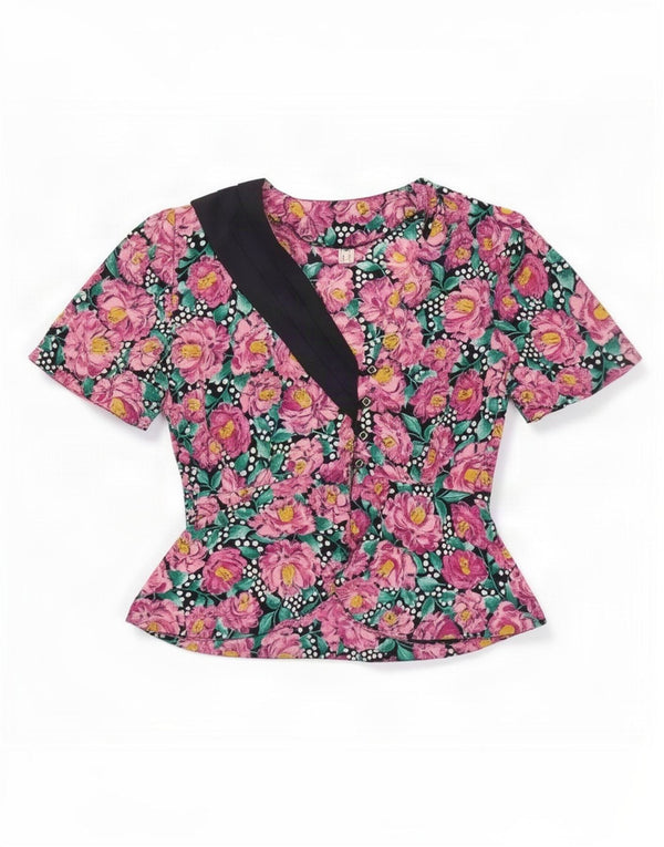 Bluză de cămașă vintage pentru femei UK 12 Roz mediu Floral