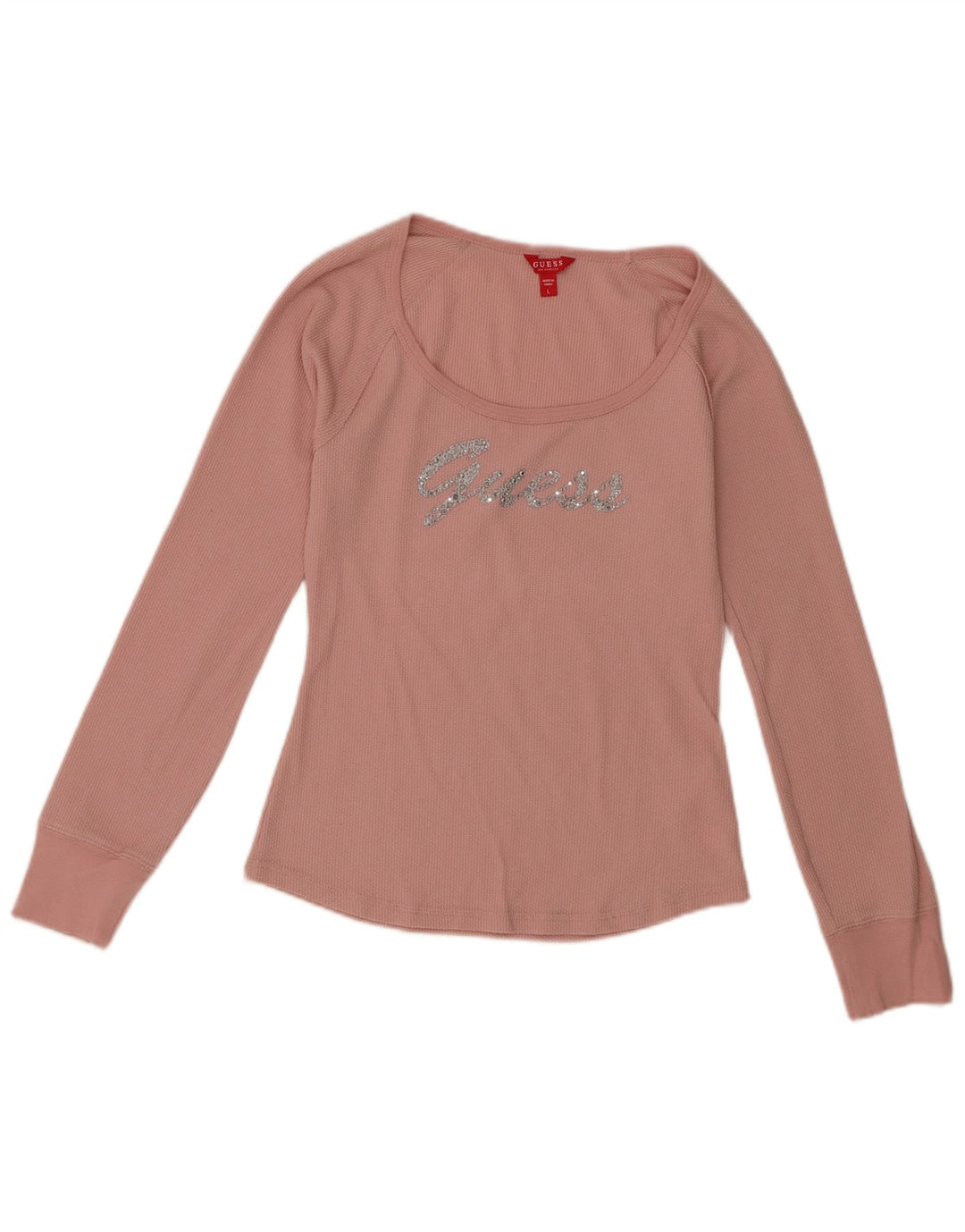 Guess Top grafic pentru femei cu mânecă lungă UK 14, mare, roz, poliester