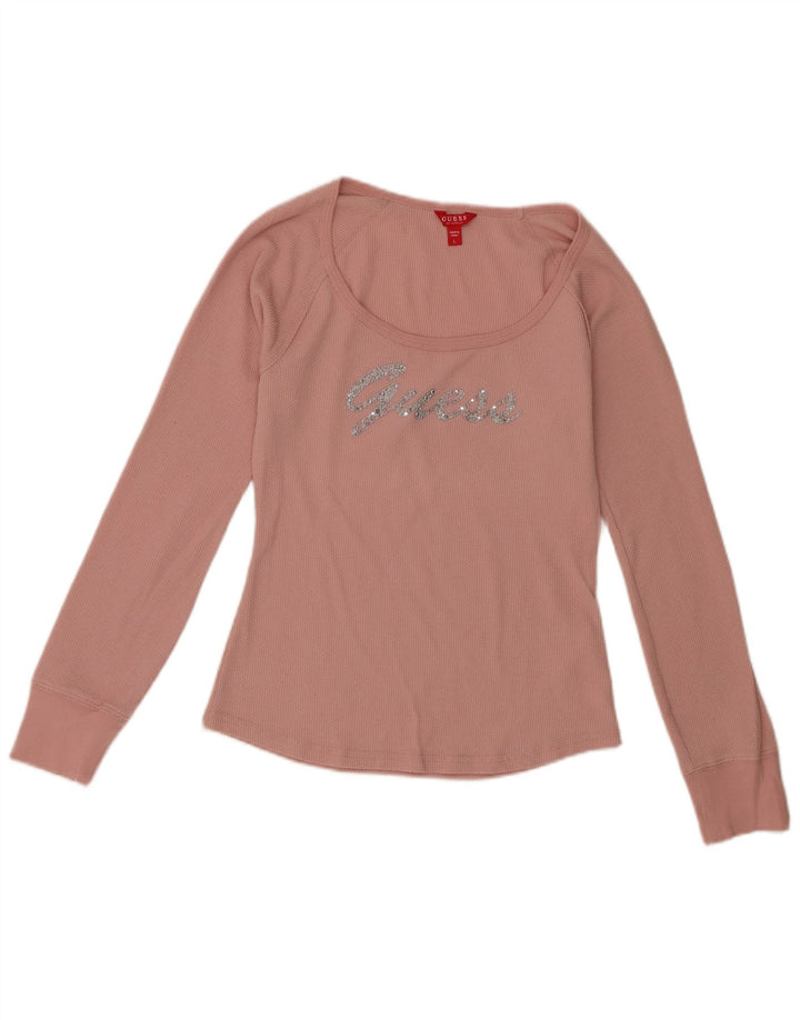 Guess Top grafic pentru femei cu mânecă lungă UK 14, mare, roz, poliester
