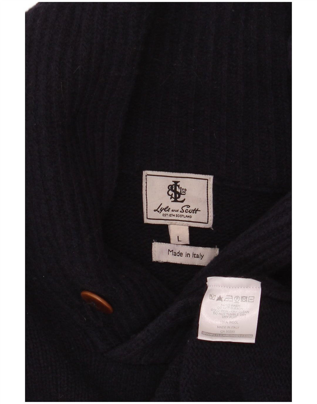 Lyle & Scott Pulover pentru bărbați cu gât șal, lână mare, albastru