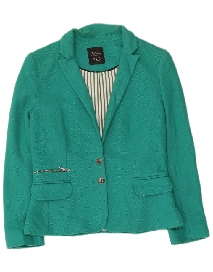 Jachetă Zara pentru femei Crop 2 Button Blazer UK 12 Bumbac verde mediu