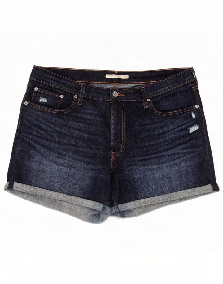 Pantaloni scurți din denim cu talie medie pentru femei Levi's W33, bumbac mare, albastru bleumarin