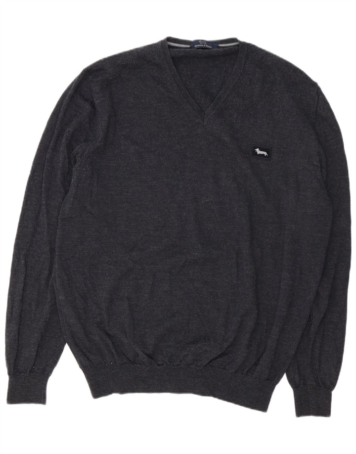Pulover cu decolteu în V Harmont & Blaine pentru bărbați, lână gri 5XL