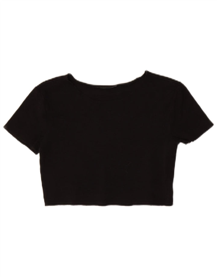 ZARA Womens Crop Blouse Top UK 12 Medium Black Cotton