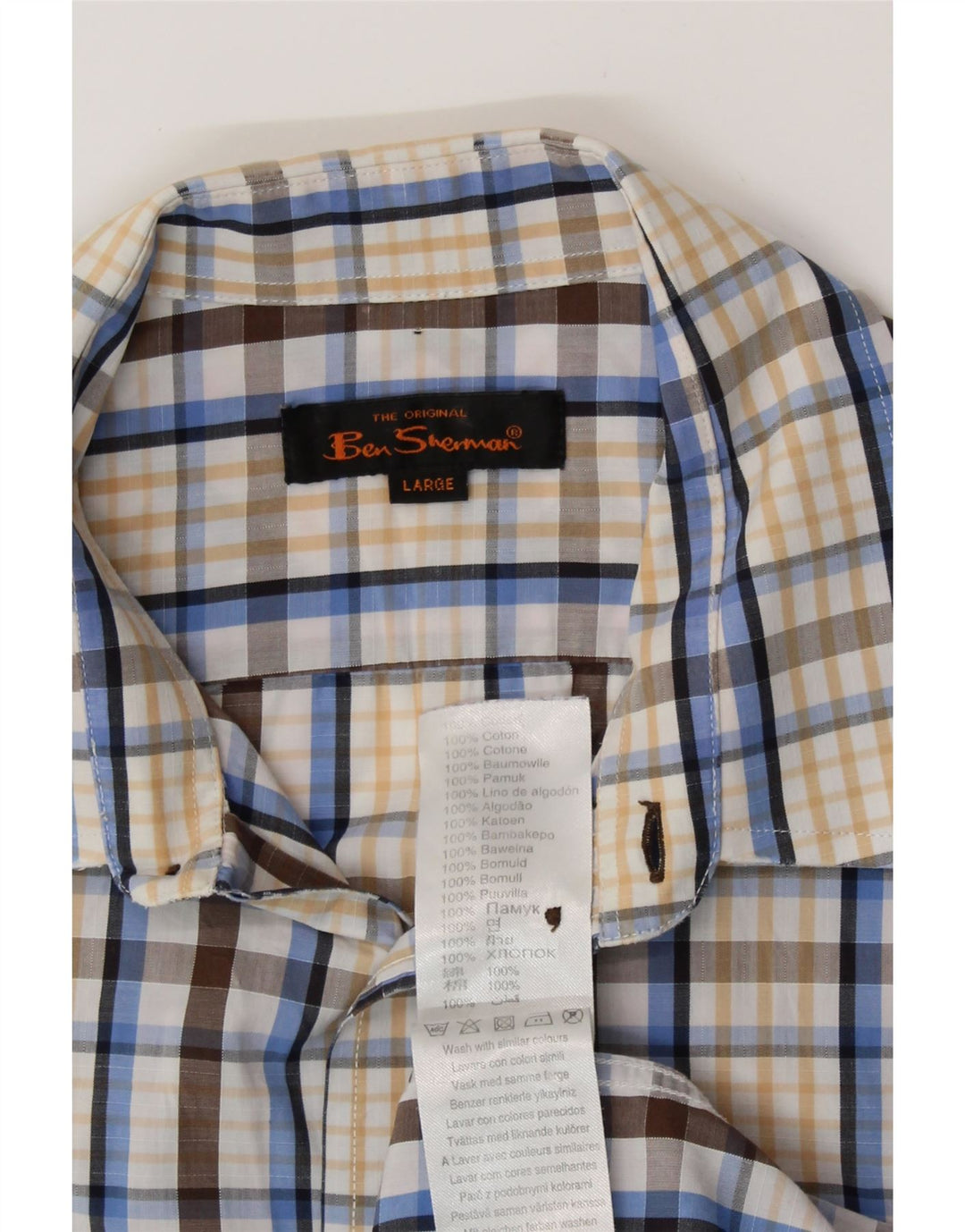 BEN SHERMAN Cămașă cu mânecă scurtă pentru bărbați din bumbac cu carouri multicolore