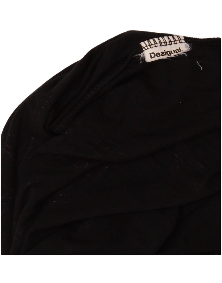 DESIGUAL Top grafic cu umăr dezactivat pentru femei cu mânecă lungă UK 12 mediu negru