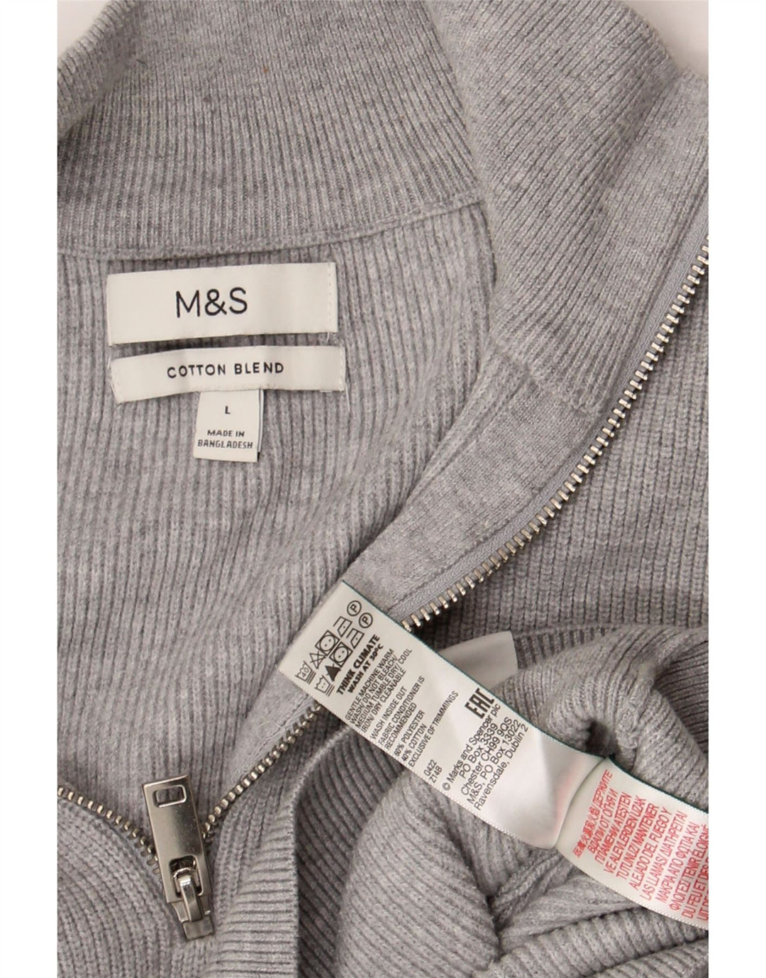 Pulover pentru femei Marks & Spencer, cu fermoar, cu gât, UK 16, mare, gri bumbac