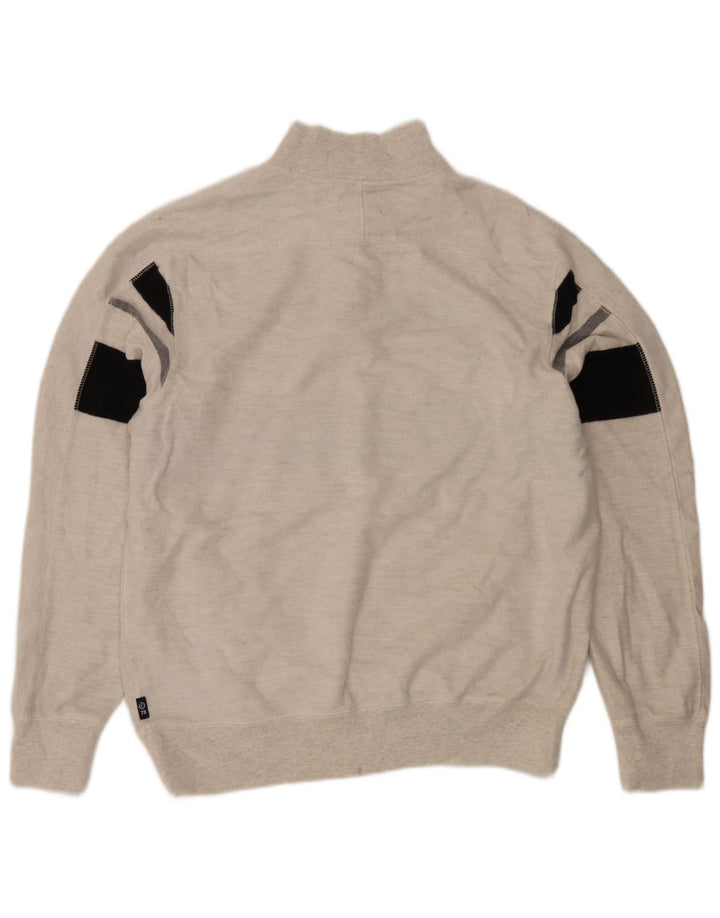CHAPS Mens Button Neck Sweatshirt Jumper XL Off White Colourblock Cotton