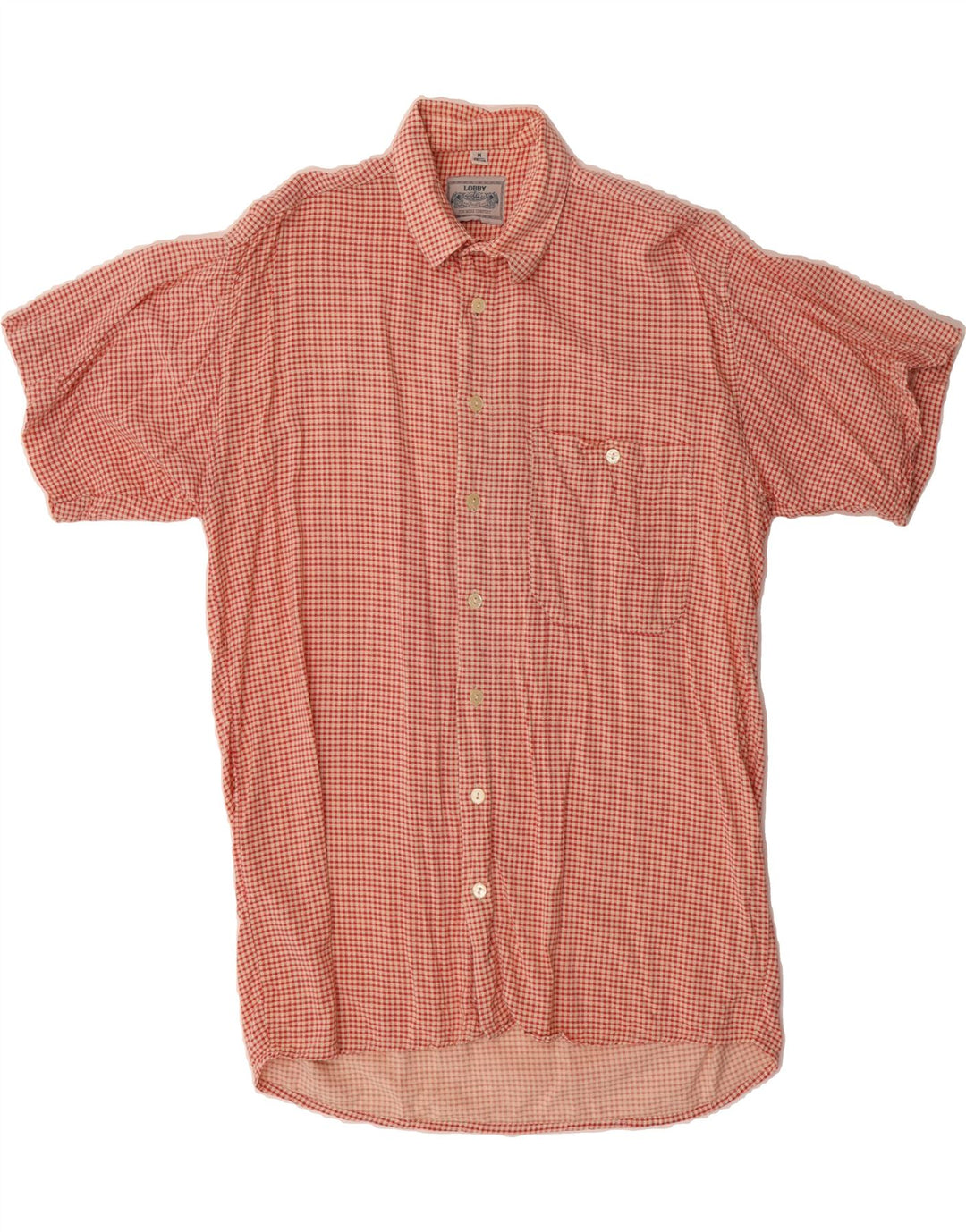 VINTAGE Mens Short Sleeve Shirt Medium Red Houndstooth Vintage Vintage and Second-Hand Vintage from Messina Hembry 