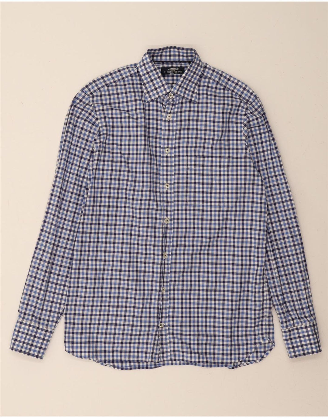 VINTAGE Mens Shirt Medium Blue Gingham Vintage Vintage and Second-Hand Vintage from Messina Hembry 