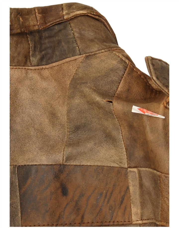 Jachetă Bomber din piele vintage pentru femei UK 16 mare maro mozaic