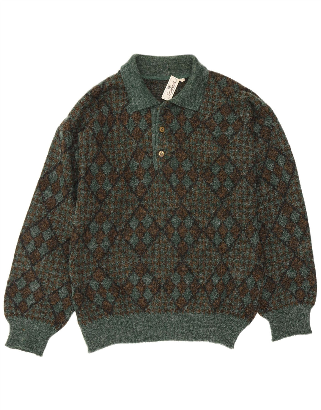 Pulover suspense pentru bărbați cu gât polo IT 50 verde mediu Argyle/Diamond