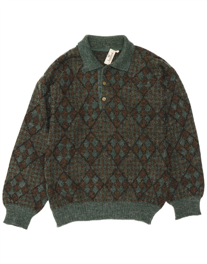 Pulover suspense pentru bărbați cu gât polo IT 50 verde mediu Argyle/Diamond